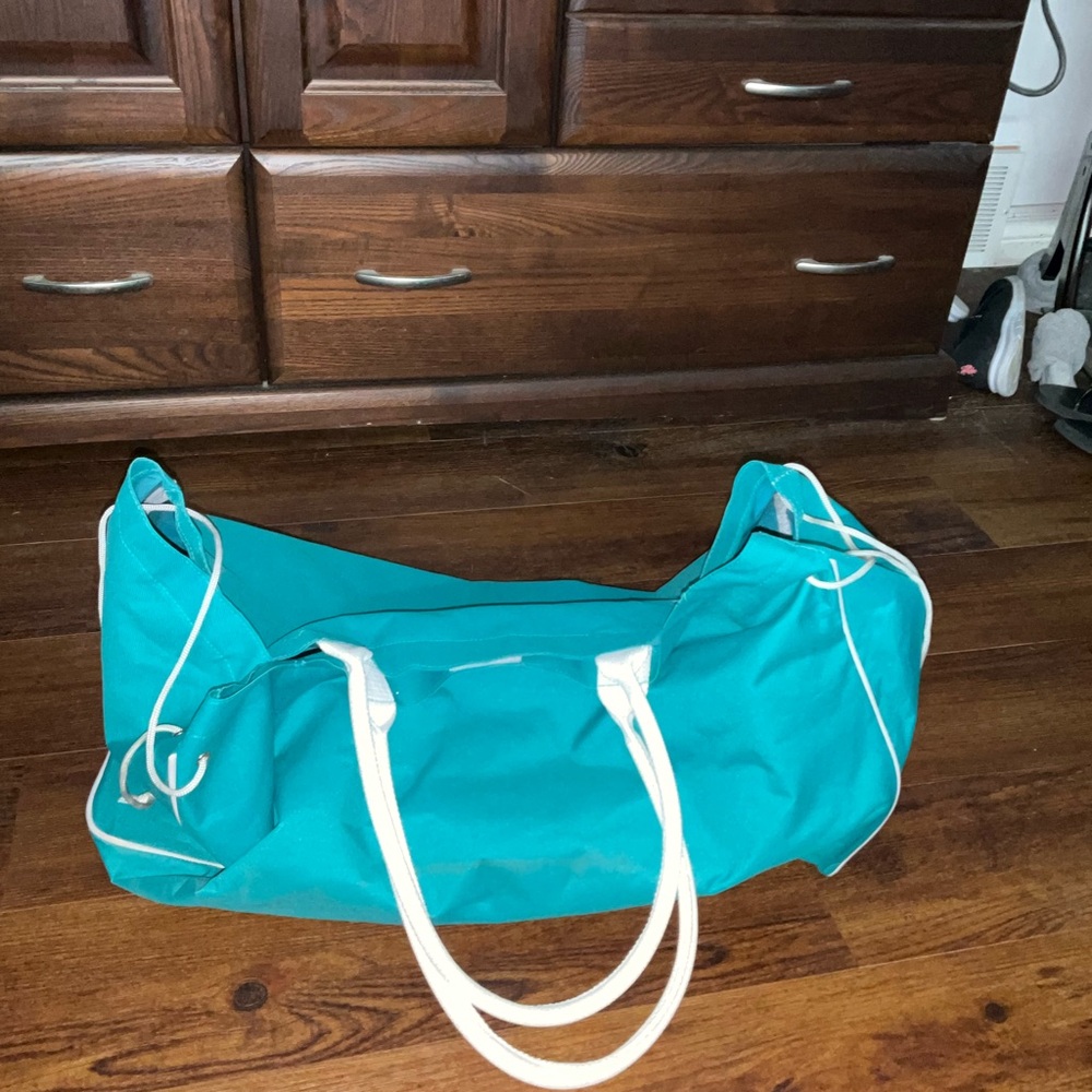 HUGE Teal Tote Bag with White Handles